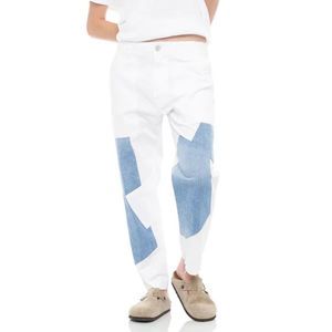 Sandrine Rose X Cree People White Patchwork Slouchy Ankle Jeans Raw Hem 30